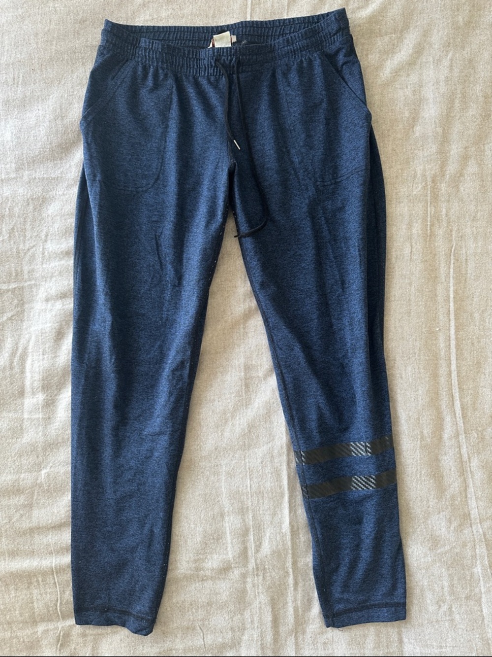 Anjali Heathered Navy Athletic Joggers with Subtle Side Stripes